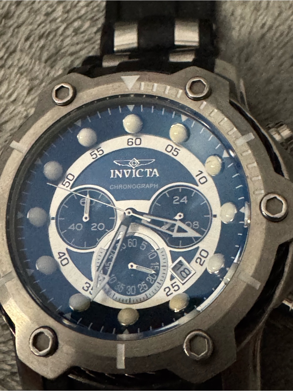 Invicta Men's Blue and Silver Chronograph Watch